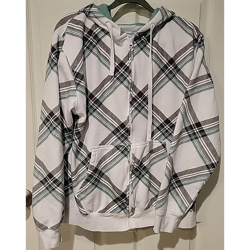 Counter Intelligence Mens Hoodie XL Plaid Full Zip & Pockets Skater Beach